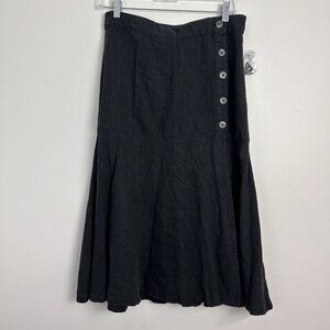 NEW‎ Free People Midi Skirt Women 6 Linen Blend Black Button Up Boho Whimsigoth